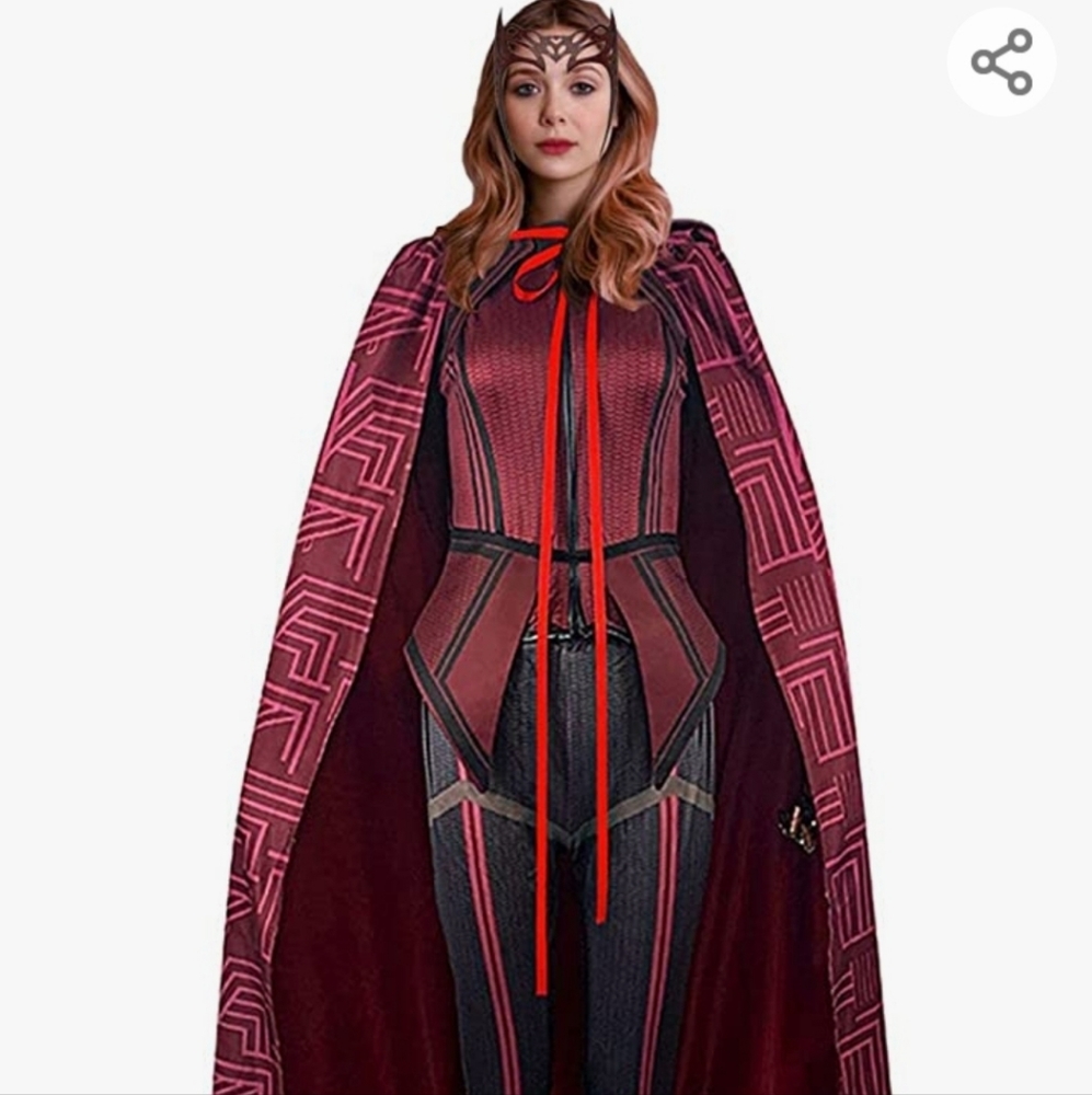 Wanda Vision Maximoff  Costume Scarlet Cloak Witch Headpiece Outfits Red Cape